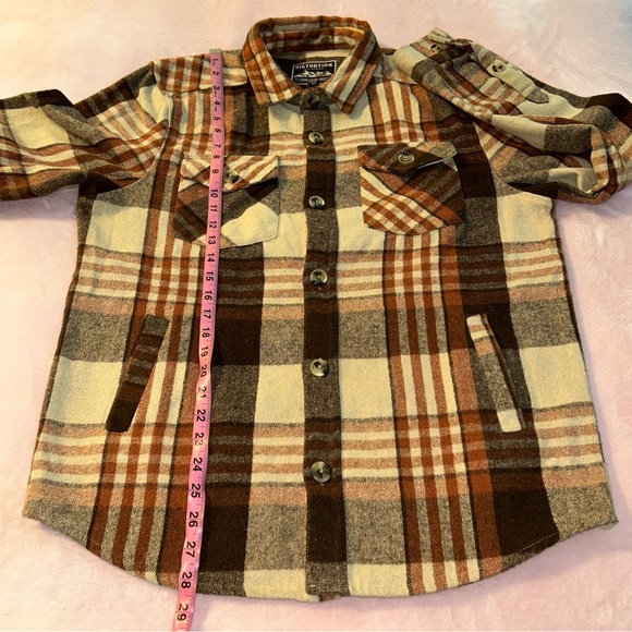 Distortion brown and tan plaid flannel shirt size M pockets - Picture 7 of 8